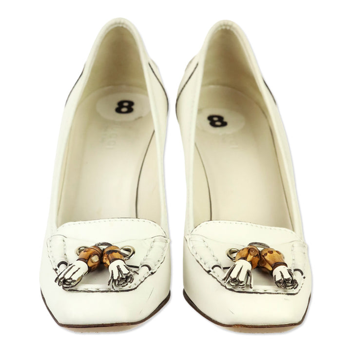 Gucci Resort 2007 White Leather Bamboo Tassel Loafer Pumps
