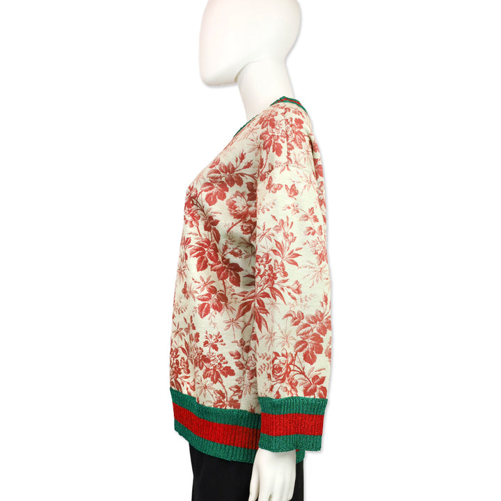 Gucci Resort 2016 Herbarium Floral Grey Red Bloom Metallic Web Sweatshirt