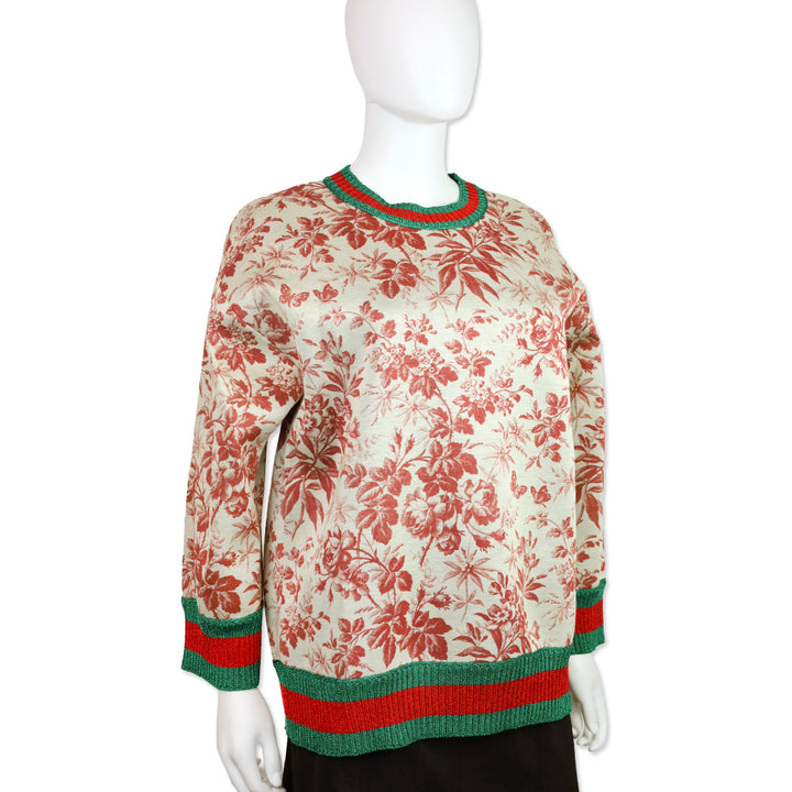 Gucci Resort 2016 Herbarium Floral Grey Red Bloom Metallic Web Sweatshirt