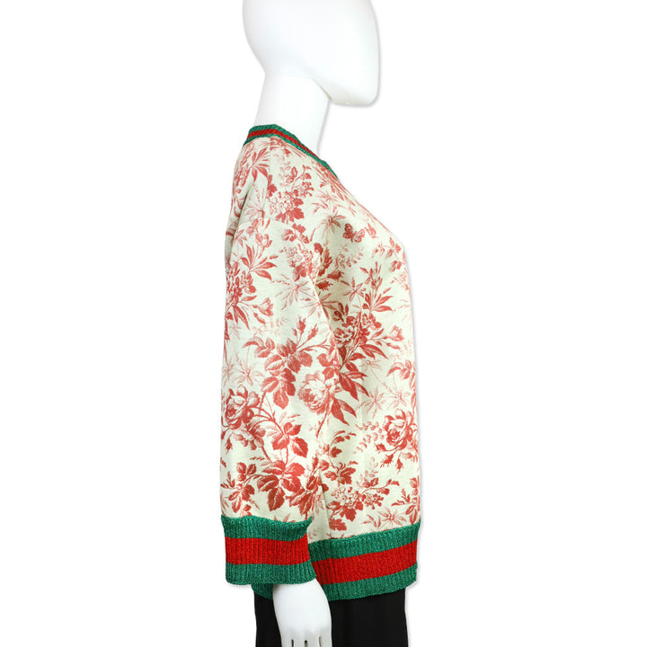 Gucci Resort 2016 Herbarium Floral Grey Red Bloom Metallic Web Sweatshirt