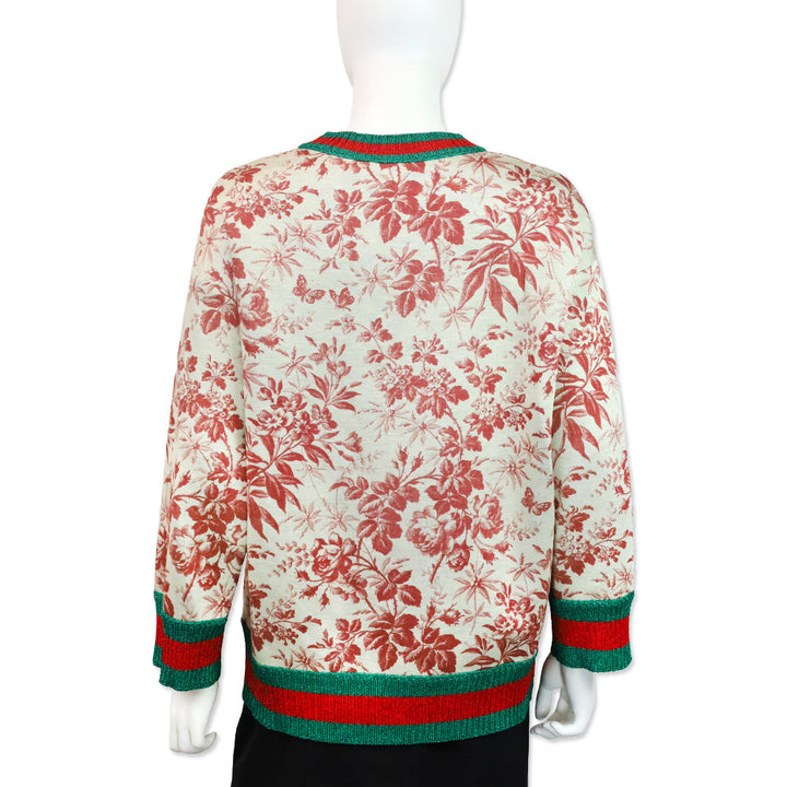 Gucci Resort 2016 Herbarium Floral Grey Red Bloom Metallic Web Sweatshirt