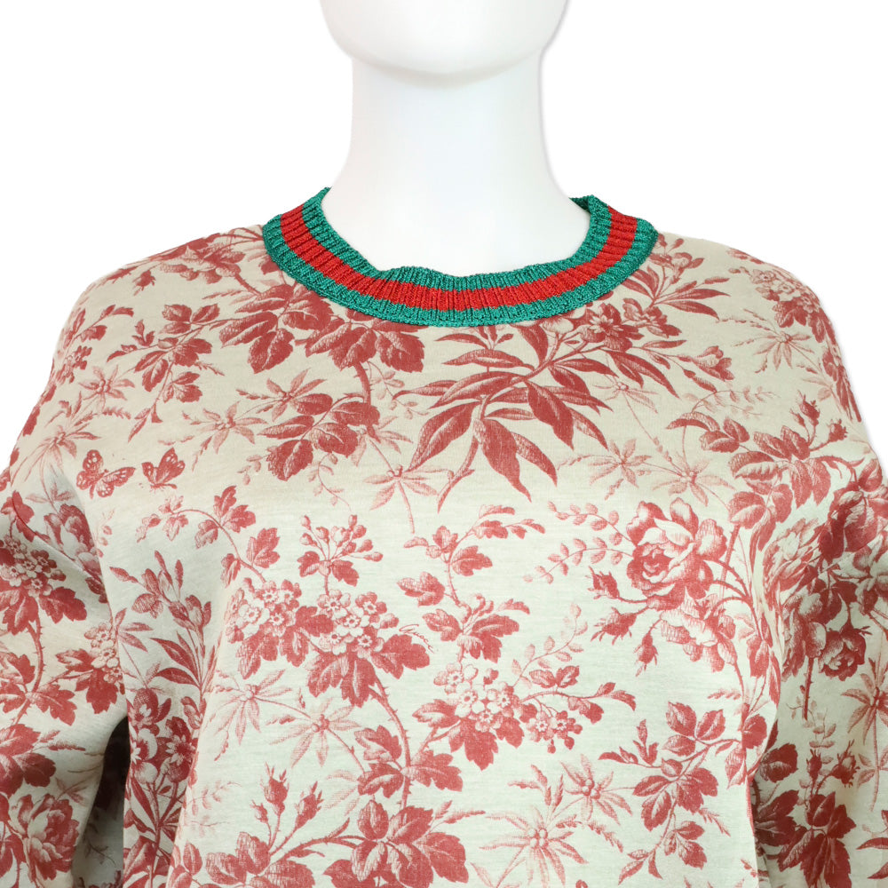 Gucci Resort 2016 Herbarium Floral Grey Red Bloom Metallic Web Sweatshirt