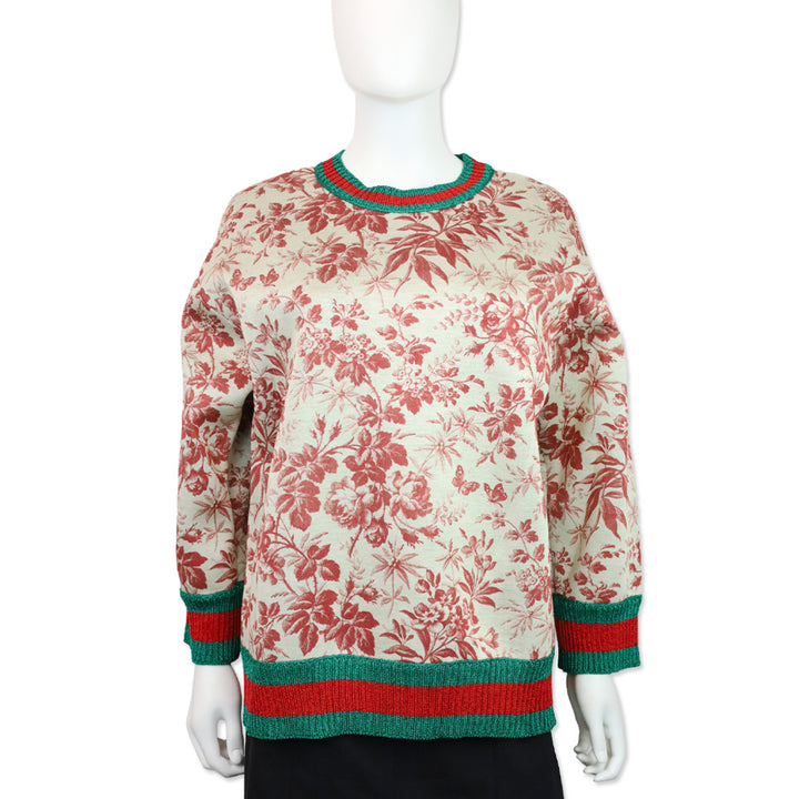 Gucci Resort 2016 Herbarium Floral Grey Red Bloom Metallic Web Sweatshirt