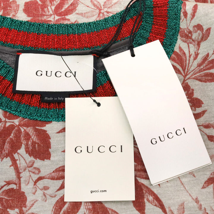 Gucci Resort 2016 Herbarium Floral Grey Red Bloom Metallic Web Sweatshirt