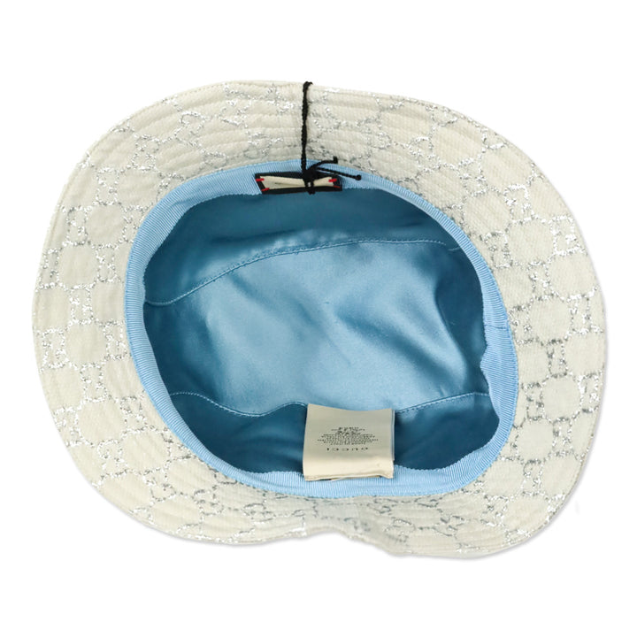 Gucci White GG Silver Lamé Bucket Hat