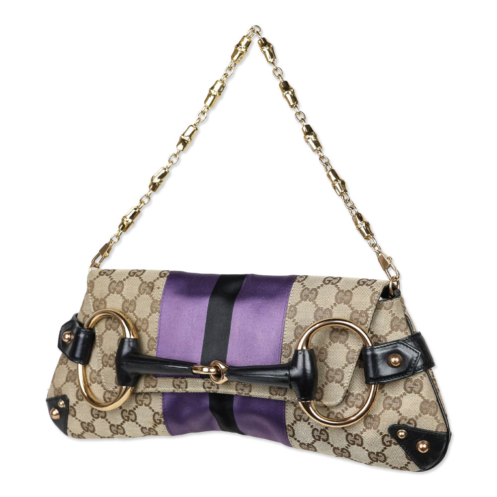 Gucci by Tom Ford 2003/2004 Monogram Canvas/Purple Web Horsebit Mors Handbag