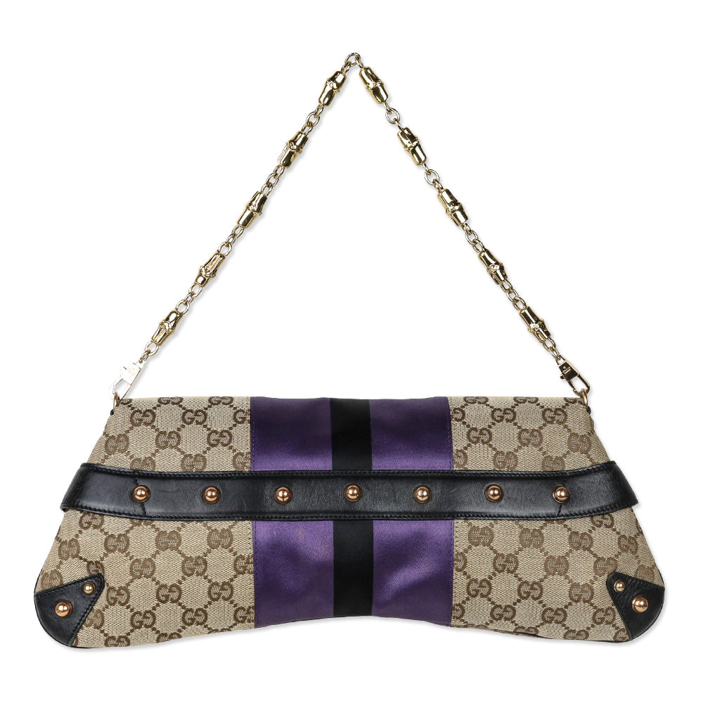 Gucci by Tom Ford 2003/2004 Monogram Canvas/Purple Web Horsebit Mors Handbag