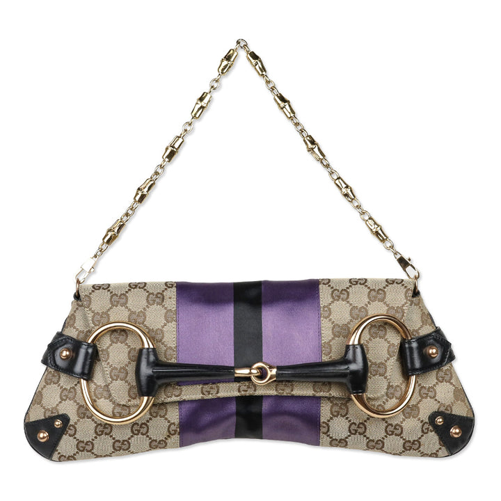 Gucci by Tom Ford 2003/2004 Monogram Canvas/Purple Web Horsebit Mors Handbag