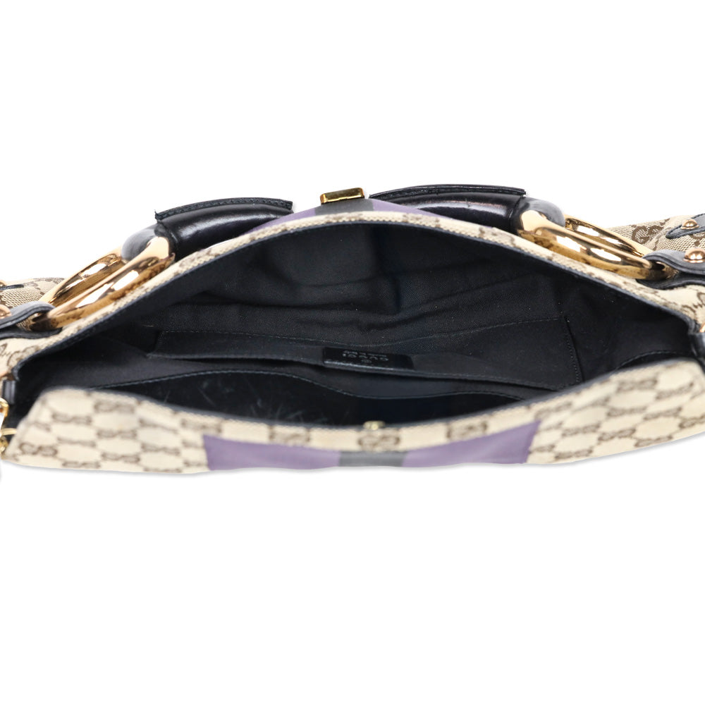 Gucci by Tom Ford 2003/2004 Monogram Canvas/Purple Web Horsebit Mors Handbag