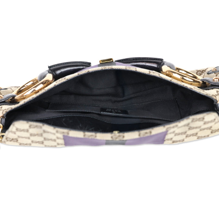 Gucci by Tom Ford 2003/2004 Monogram Canvas/Purple Web Horsebit Mors Handbag