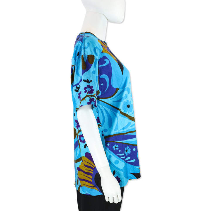 Gucci by Tom Ford Blue Psychedelic Floral Graphic Cotton T-Shirt