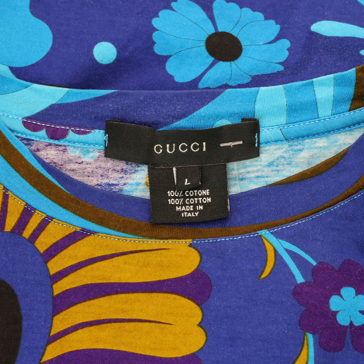 Gucci by Tom Ford Blue Psychedelic Floral Graphic Cotton T-Shirt