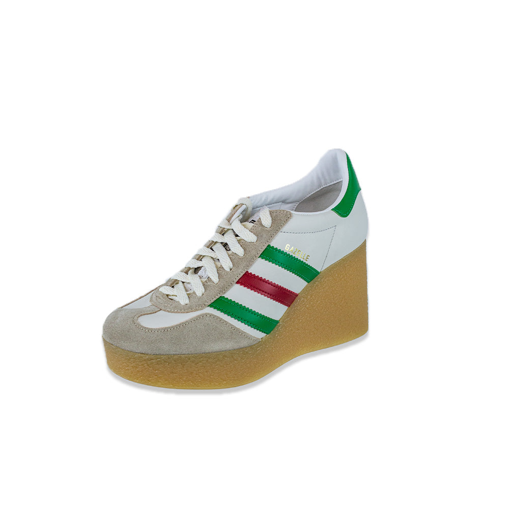 Gucci x Adidas White Leather Suede Madeira Gazelle Wedge Sneaker