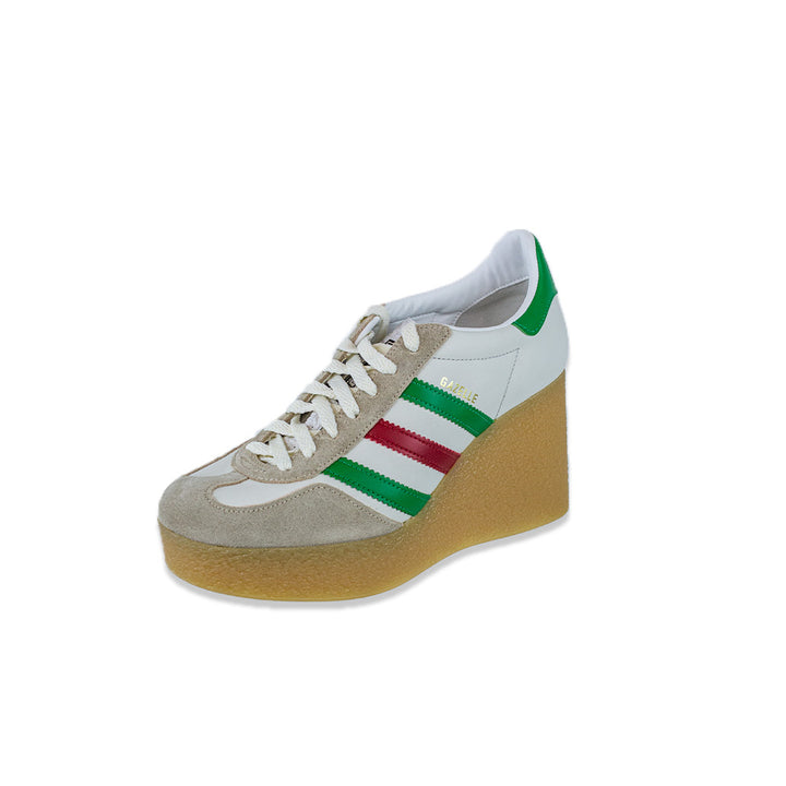Gucci x Adidas White Leather Suede Madeira Gazelle Wedge Sneaker