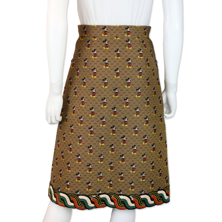 Gucci x Disney Beige Monogram Mickey Mouse Midi Skirt with Brown Buckle Accent