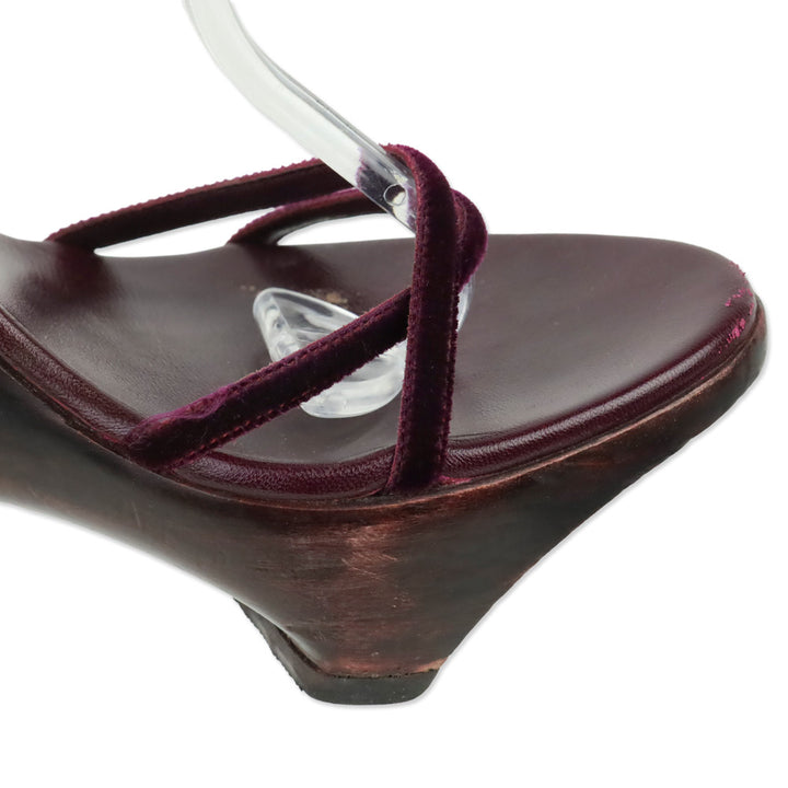 Gucci x Tom Ford 1996 Black Current Velvet Geisha Wooden Platform Wedge Sandals