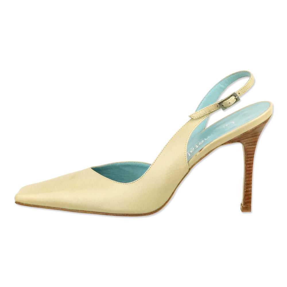 Gunmetal Nude Leather Square Toe Slingback Pump