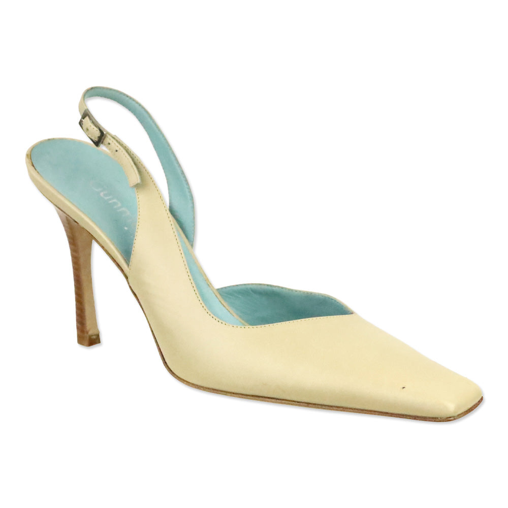 Gunmetal Nude Leather Square Toe Slingback Pump