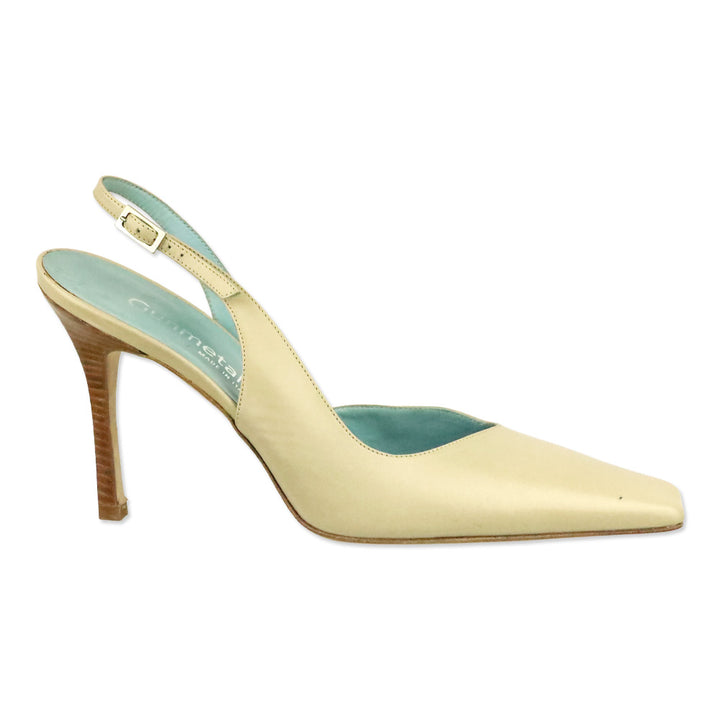 Gunmetal Nude Leather Square Toe Slingback Pump