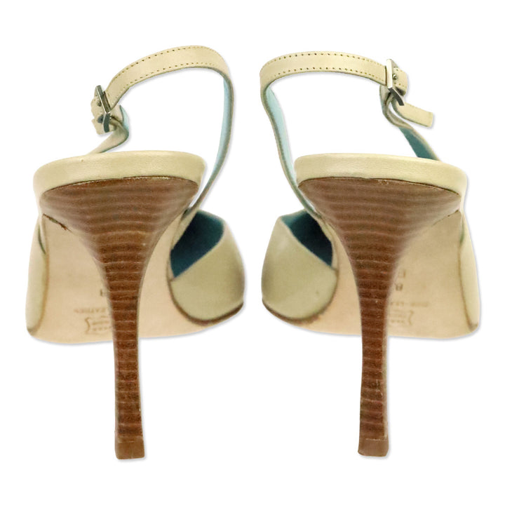 Gunmetal Nude Leather Square Toe Slingback Pump