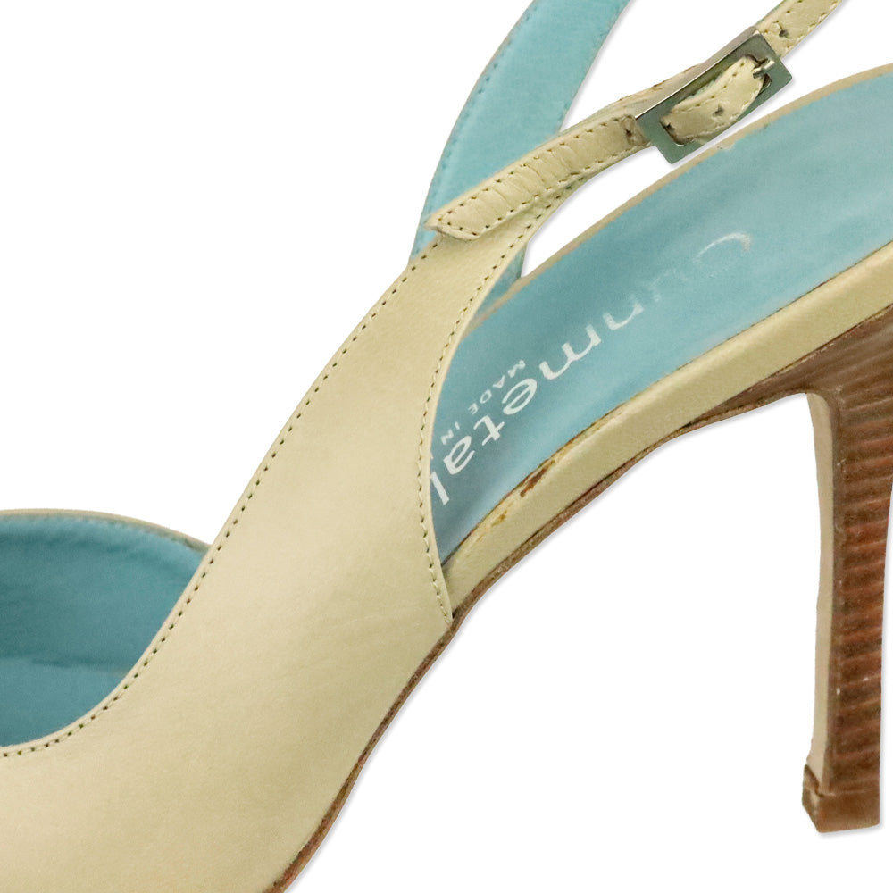 Gunmetal Nude Leather Square Toe Slingback Pump