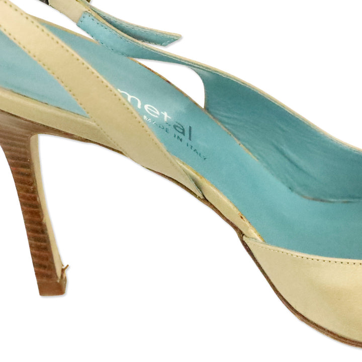 Gunmetal Nude Leather Square Toe Slingback Pump