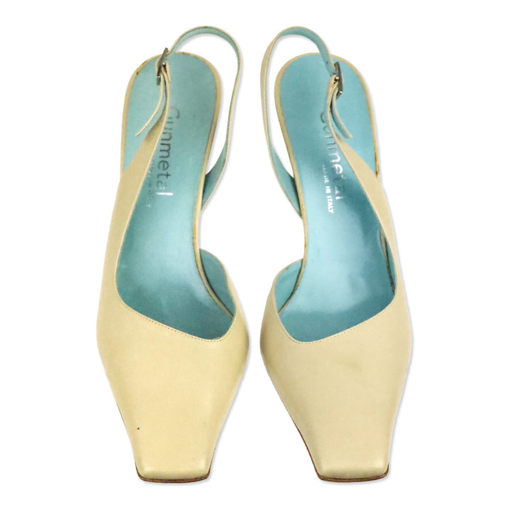Gunmetal Nude Leather Square Toe Slingback Pump
