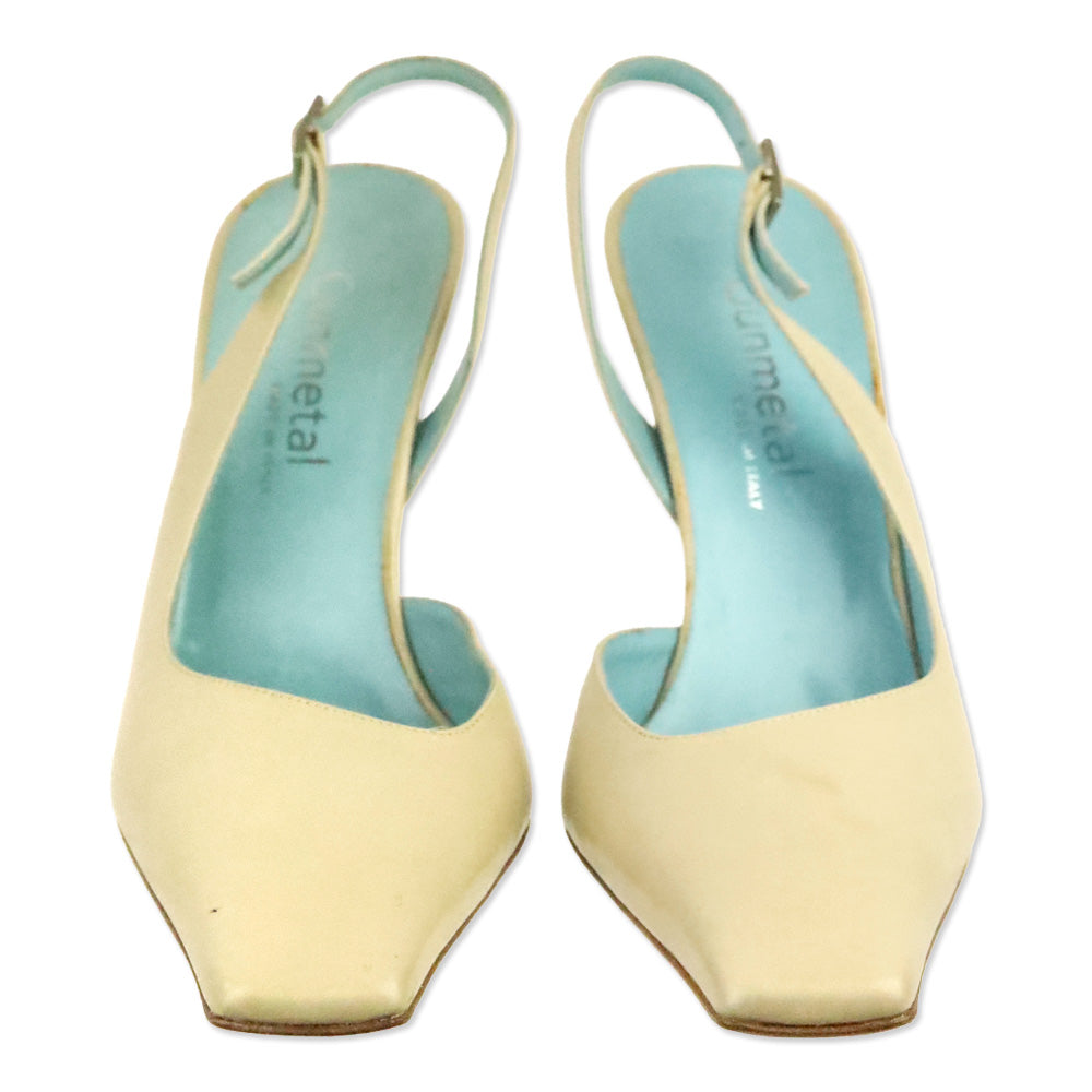 Gunmetal Nude Leather Square Toe Slingback Pump