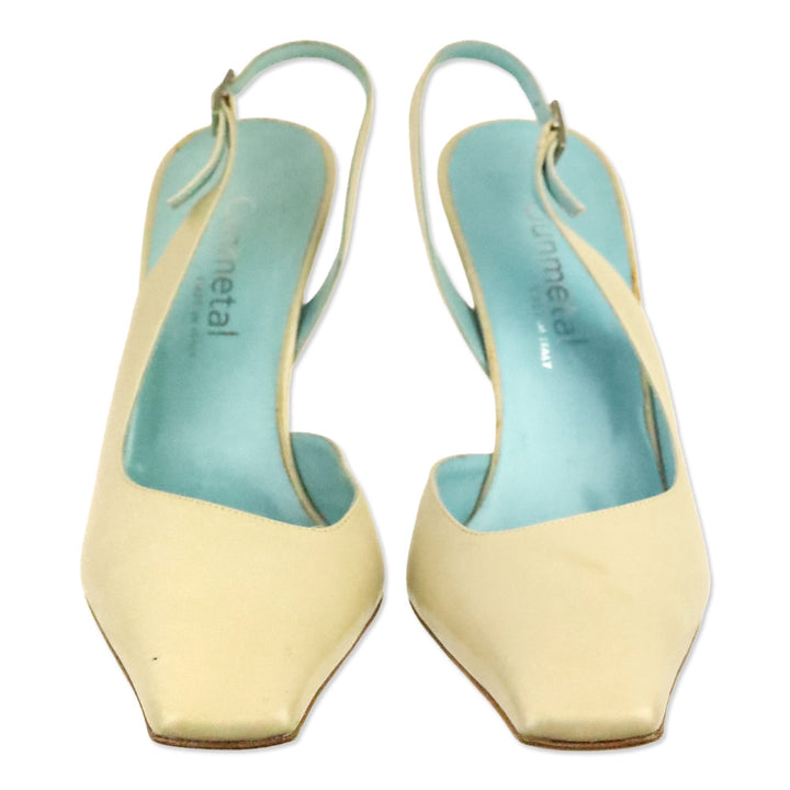 Gunmetal Nude Leather Square Toe Slingback Pump