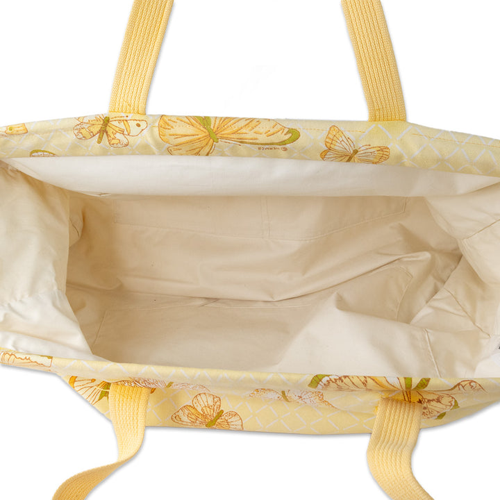 Hermes Beach Bag in Yellow Canvas with Butterfly Print