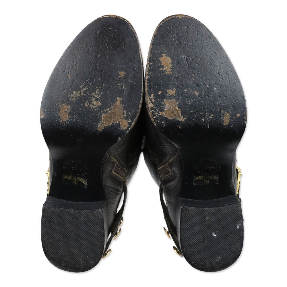 Hale Bob Brown Pebble Leather Crystal Buckle Riding Boot