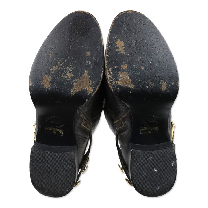 Hale Bob Brown Pebble Leather Crystal Buckle Riding Boot