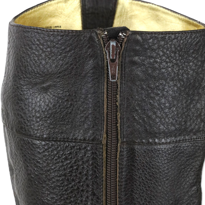 Hale Bob Brown Pebble Leather Crystal Buckle Riding Boot