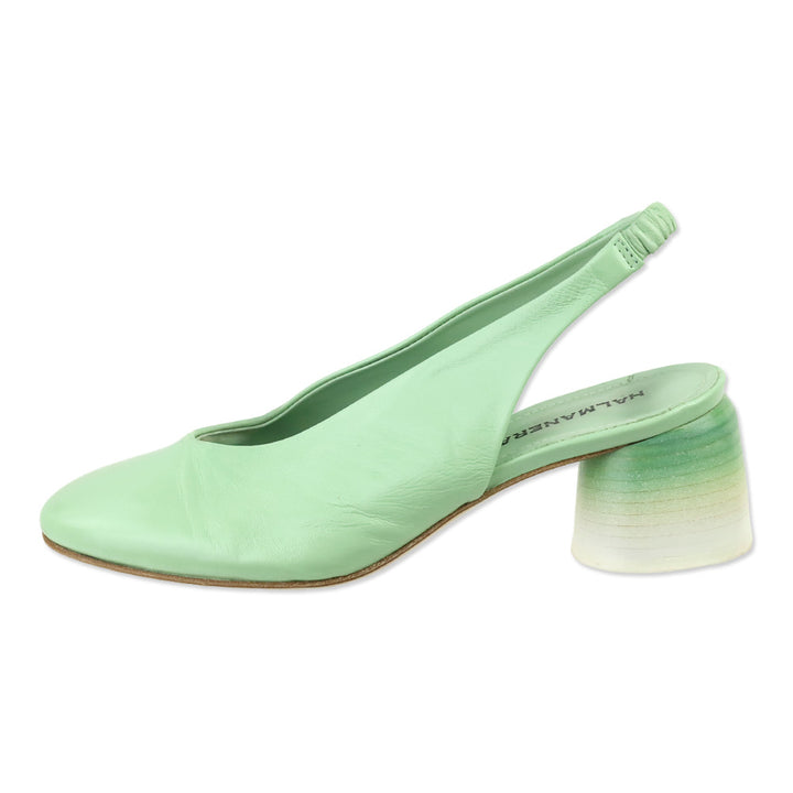 Halmanera Mint Green Teal Shiny Crinkle Leather Cala Slingback Pumps