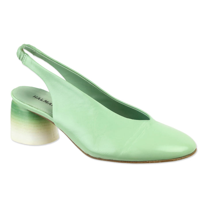 Halmanera Mint Green Teal Shiny Crinkle Leather Cala Slingback Pumps