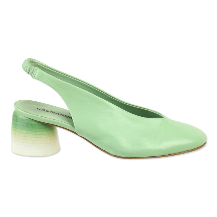 Halmanera Mint Green Teal Shiny Crinkle Leather Cala Slingback Pumps