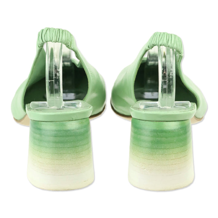 Halmanera Mint Green Teal Shiny Crinkle Leather Cala Slingback Pumps