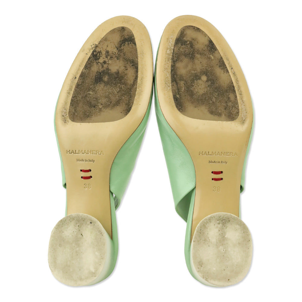 Halmanera Mint Green Teal Shiny Crinkle Leather Cala Slingback Pumps