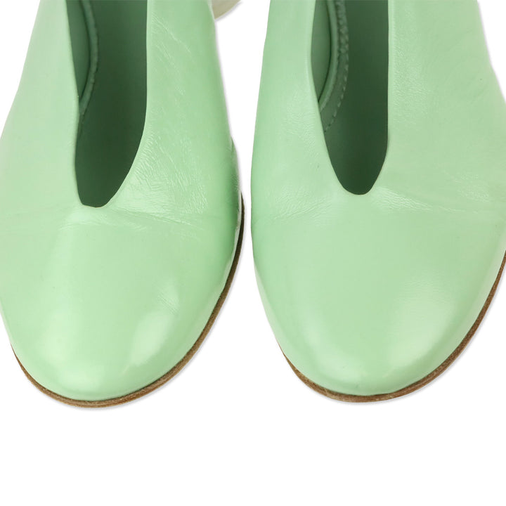 Halmanera Mint Green Teal Shiny Crinkle Leather Cala Slingback Pumps