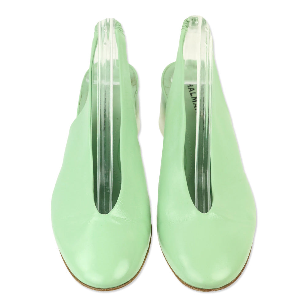 Halmanera Mint Green Teal Shiny Crinkle Leather Cala Slingback Pumps