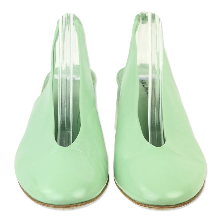 Halmanera Mint Green Teal Shiny Crinkle Leather Cala Slingback Pumps