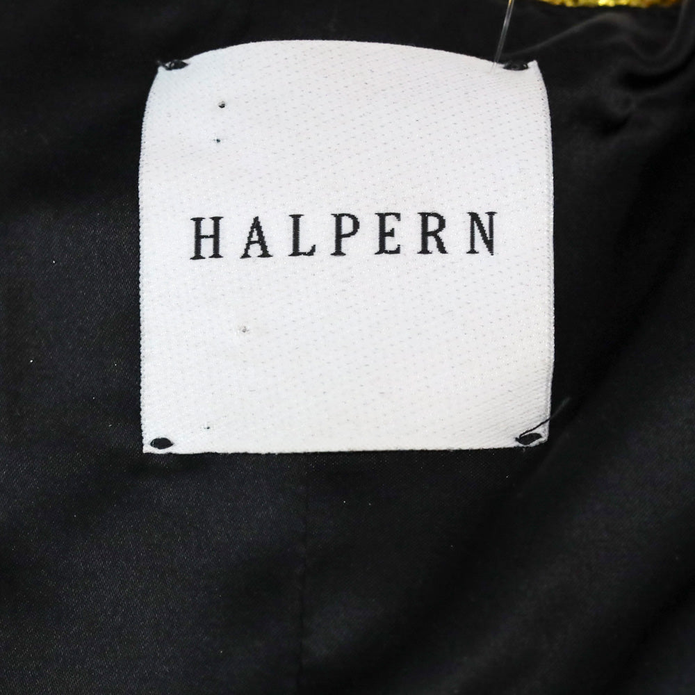 Halpern Black/Gold Vine Sequined Strapless Bustier Top