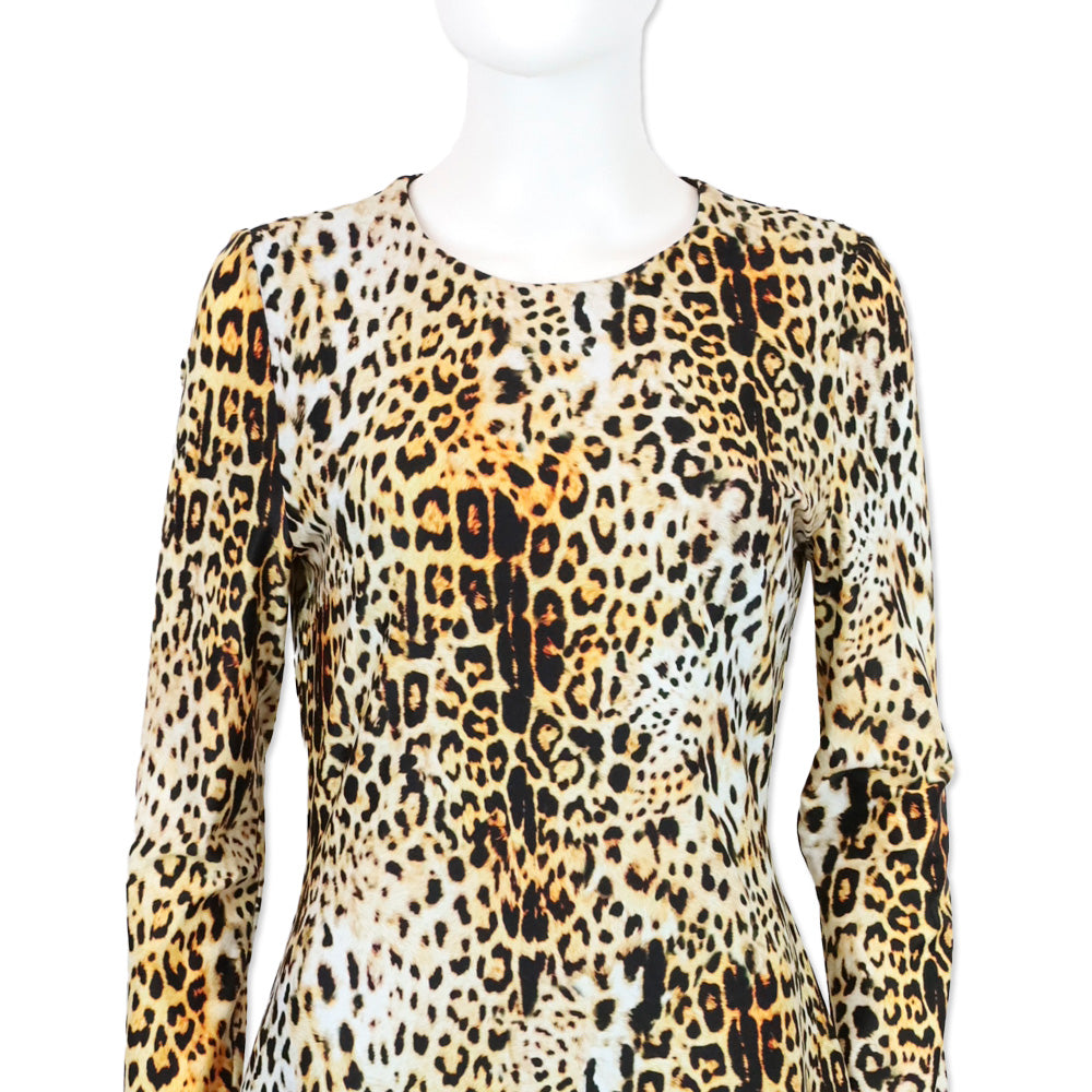 Halpern Leopard Print Stretch-jersey Open-back Long Sleeve Maxi Dress