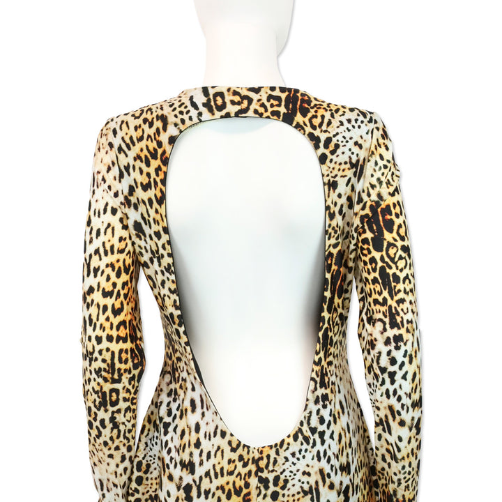 Halpern Leopard Print Stretch-jersey Open-back Long Sleeve Maxi Dress