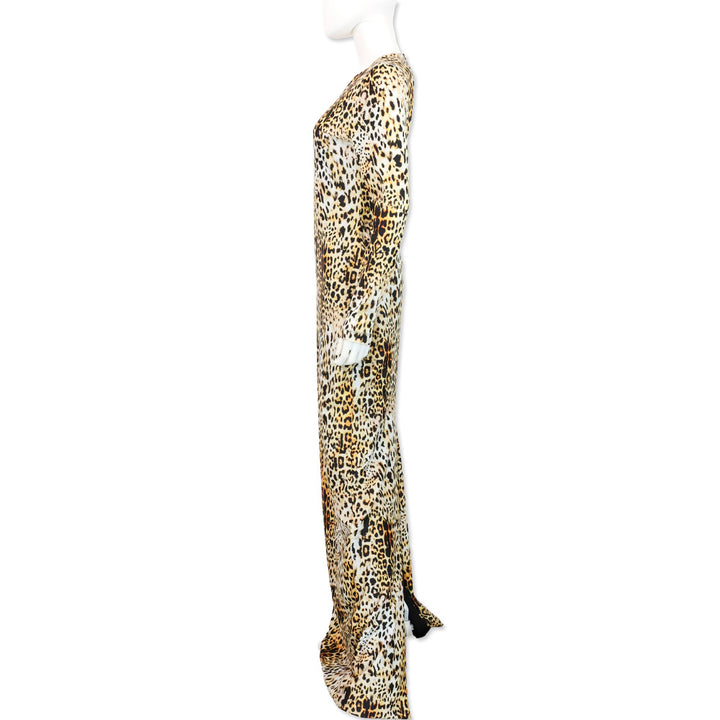 Halpern Leopard Print Stretch-jersey Open-back Long Sleeve Maxi Dress