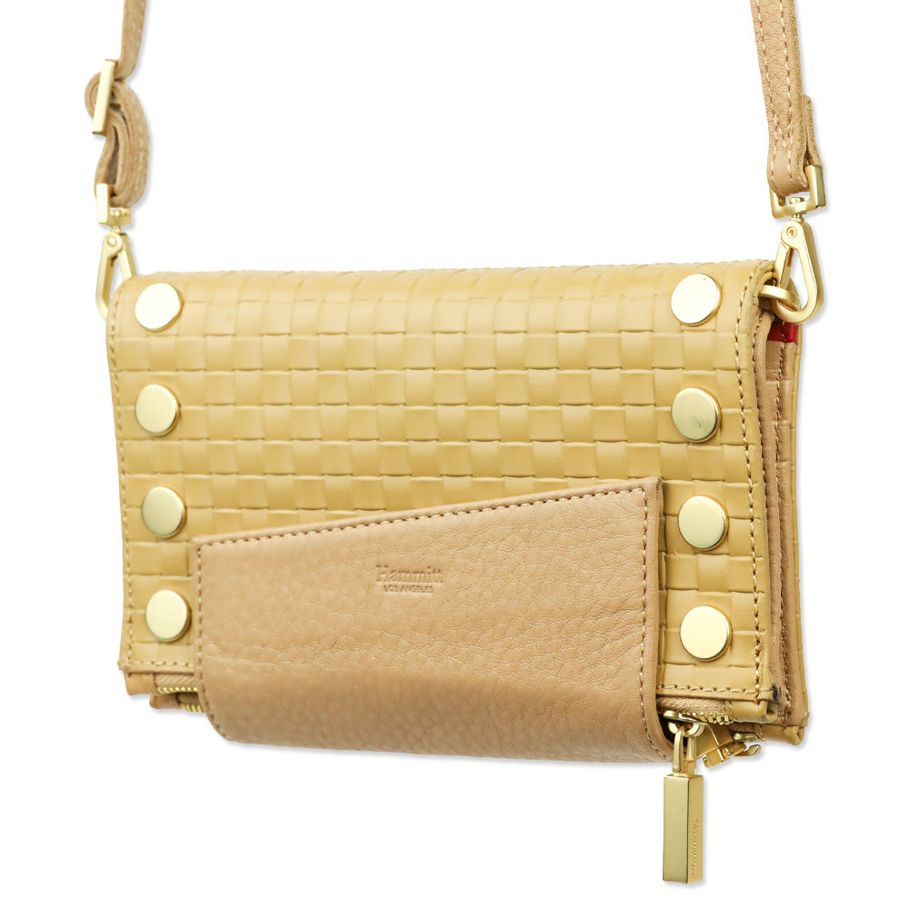 Hammit Tan Woven Leather/Brushed Gold Levy Wallet with Strap