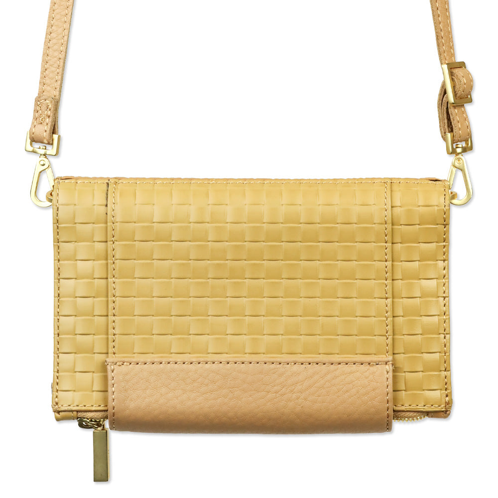 Hammit Tan Woven Leather/Brushed Gold Levy Wallet with Strap