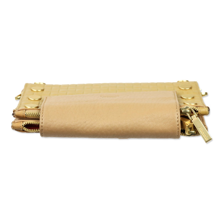 Hammit Tan Woven Leather/Brushed Gold Levy Wallet with Strap
