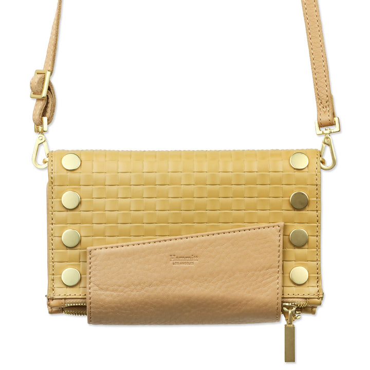 Hammit Tan Woven Leather/Brushed Gold Levy Wallet with Strap