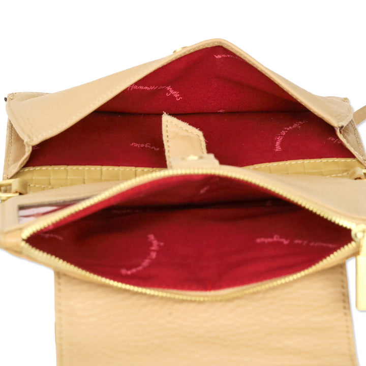 Hammit Tan Woven Leather/Brushed Gold Levy Wallet with Strap